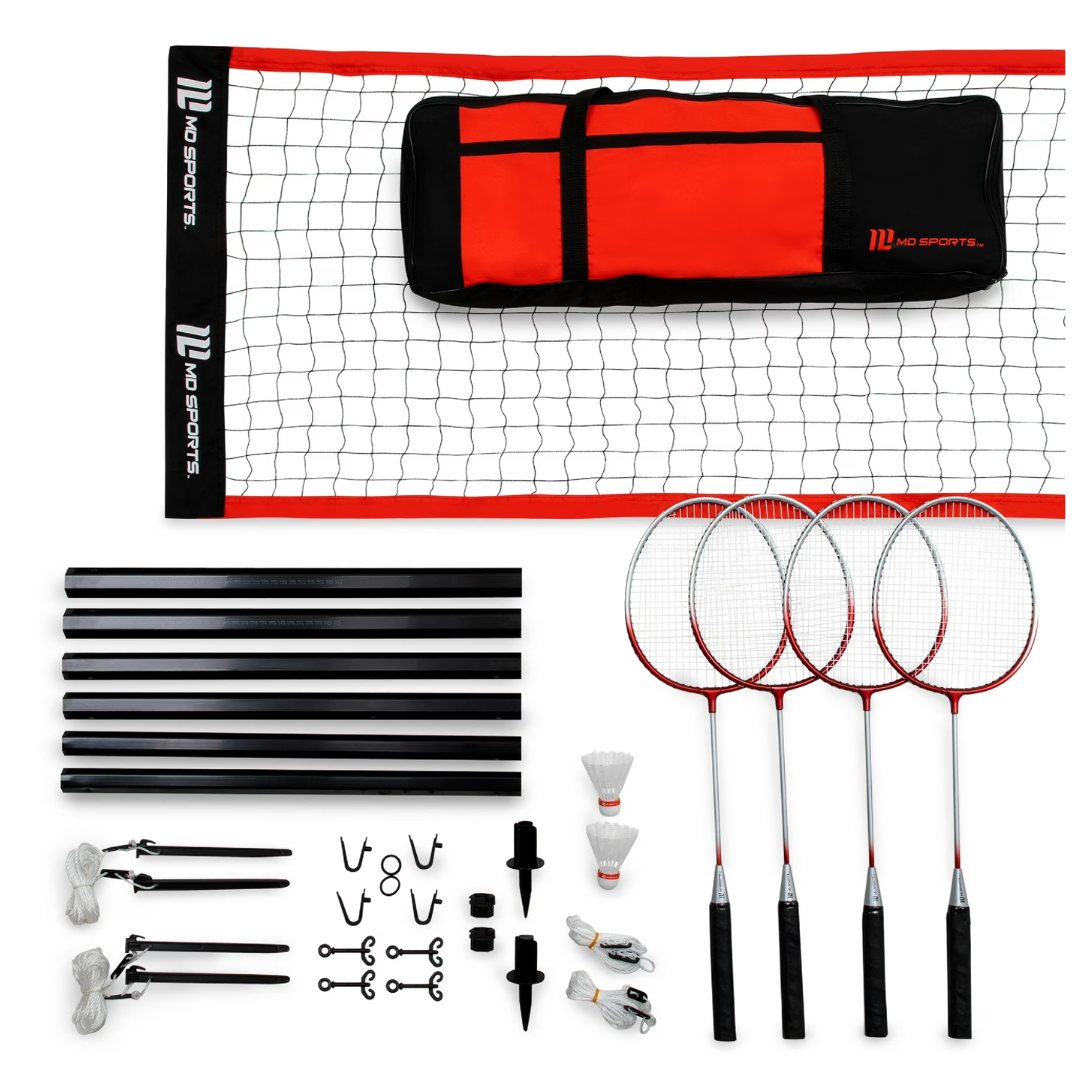 MD Sports Badminton Net Set Game W/4 Rackets & Carry Storage Bag