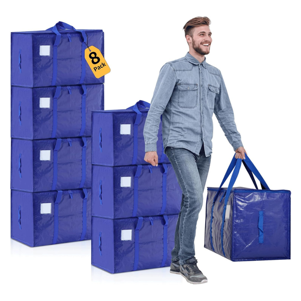 8-Pack Heavy Duty Extra Large Moving Boxes With Handles & Zippers