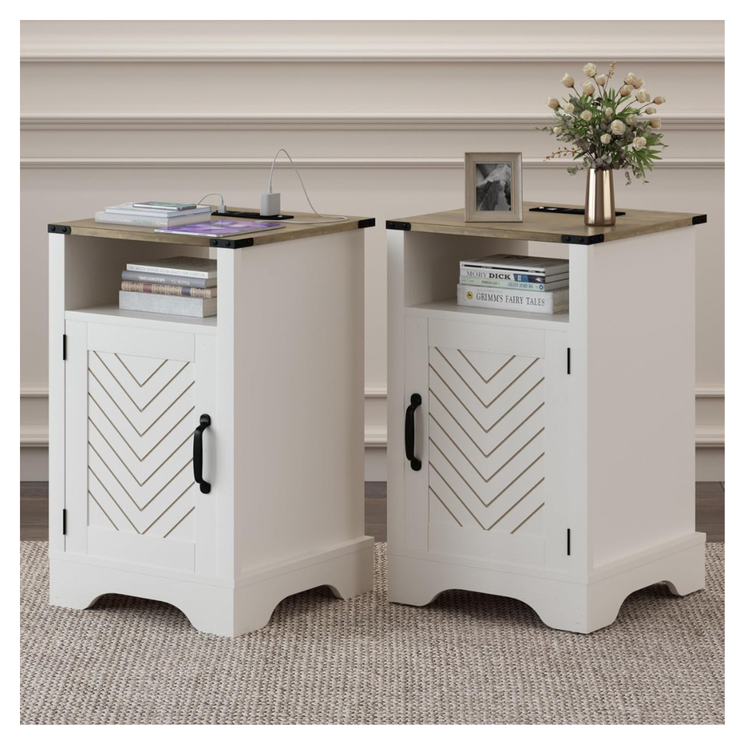 Set-of-2 RoyalCraft Farmhouse Nightstand W/ Charging Station