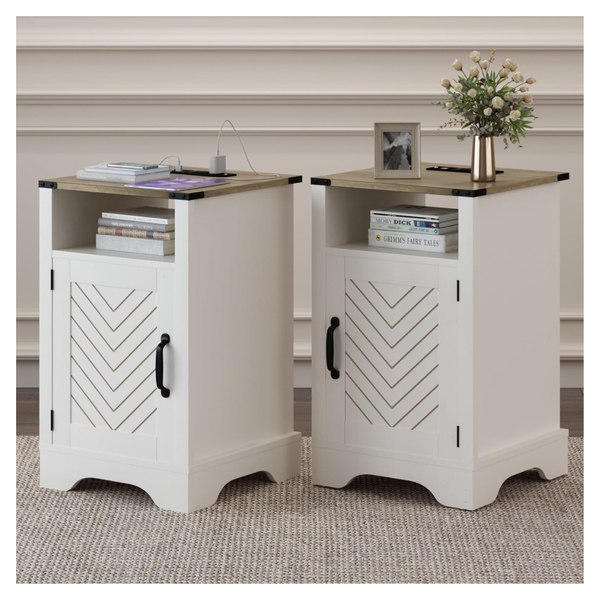 Set-of-2 RoyalCraft Farmhouse Nightstand W/ Charging Station