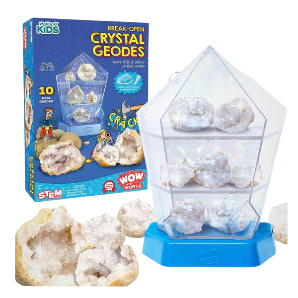 Wondery Kids 10 Real Break-Open Crystal Geodes With Display Case