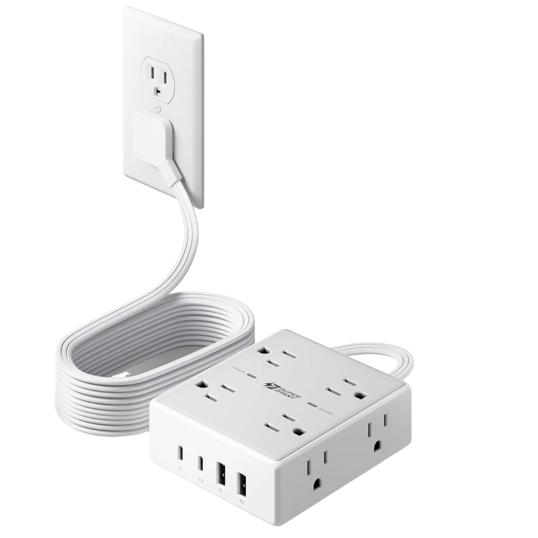 Surge Protector Power Strip 10' Extension Cord with Multiple Outlets