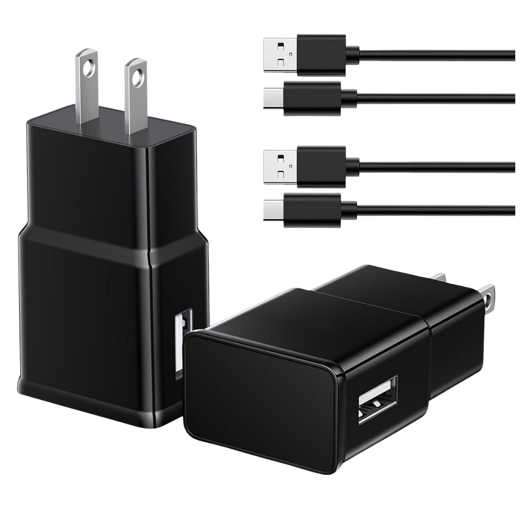 2-Pack Fast Wall USB Charger Block With USB-C Cable