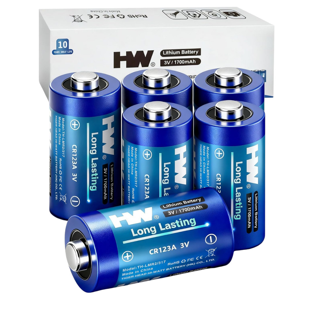 6-Pack HW CR123A 3V 1700mAh Lithium Batteries