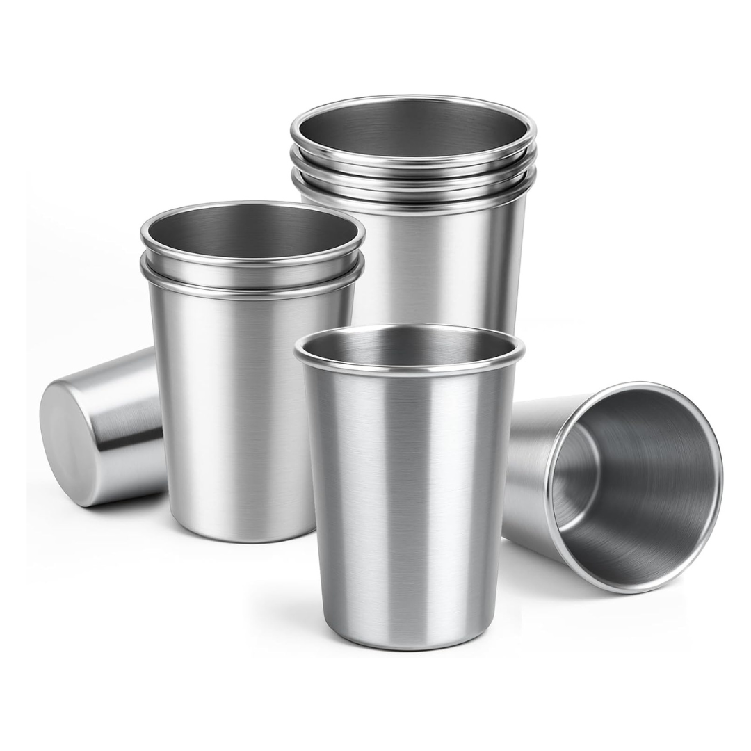 8-Pack 12oz Cafezi Stainless Steel Stackable Metal Drinking Glasses
