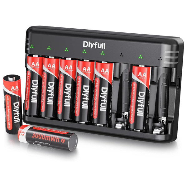 8-Pack DLYPOW Rechargeable AA Lithium Batteries With Charger