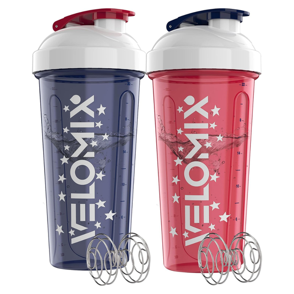2-Pack VELOMIX 28oz Protein Shaker Bottles W/ Wire Whisk (Various)