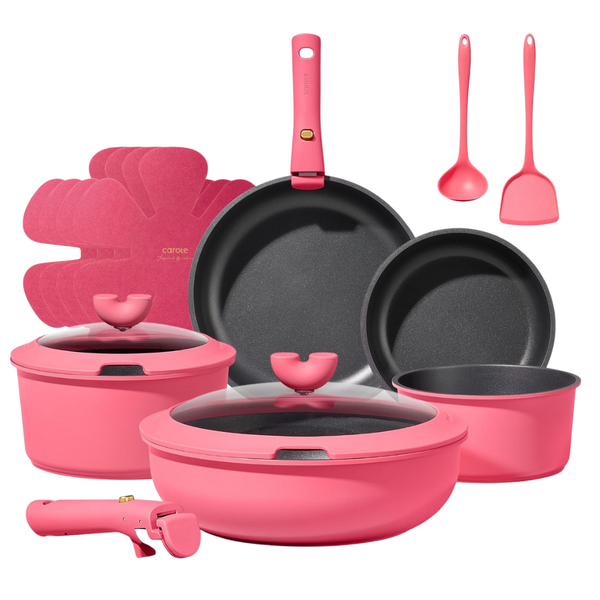 15-Piece Carote Nonstick Pots & Pans Cookware Set W/ Detachable Handles