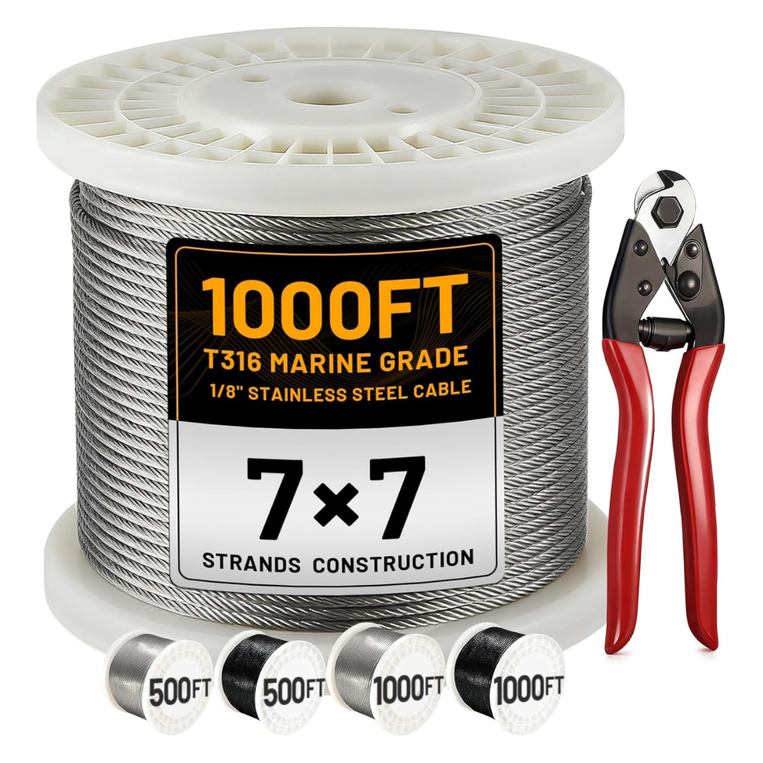 1000FT 1/8" T316 Stainless Steel Cable With Cutter
