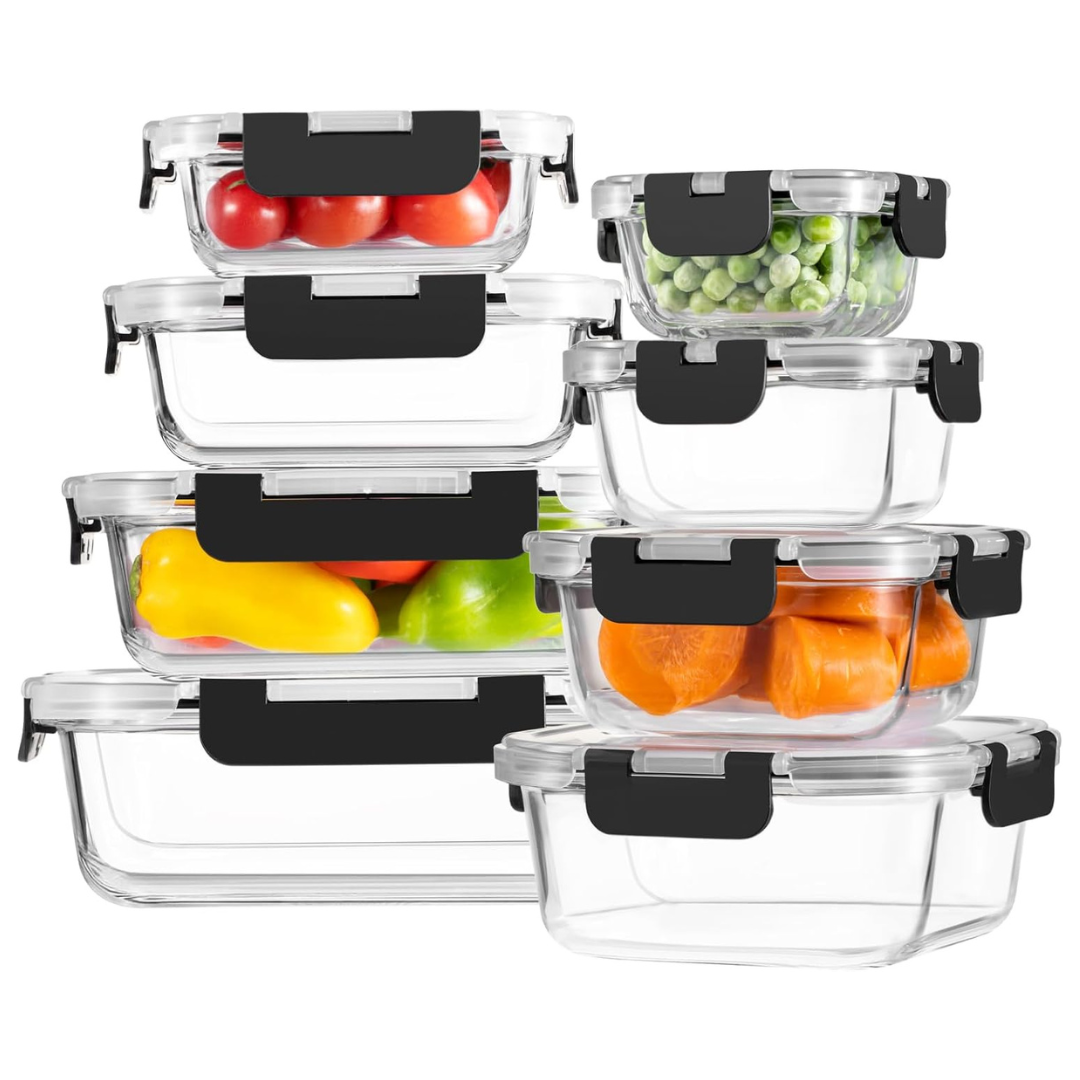 8-Pack Borosilicate Glass Food Storage Containers With Lids