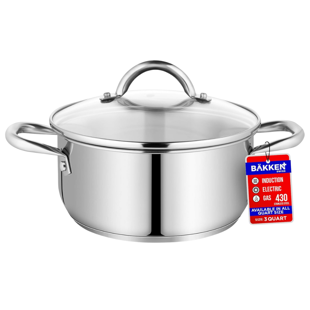 Bakken-Swiss 3-Quart Stainless Steel Stockpot With Tempered Glass Lid