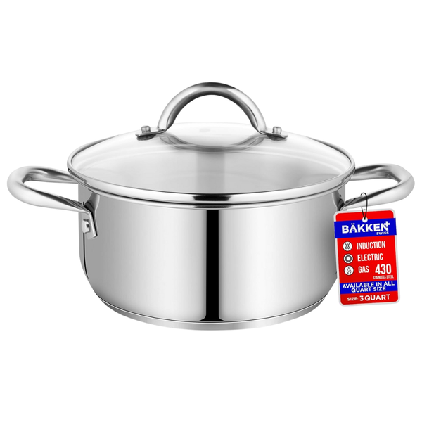 Bakken-Swiss 3-Quart Stainless Steel Stockpot With Tempered Glass Lid