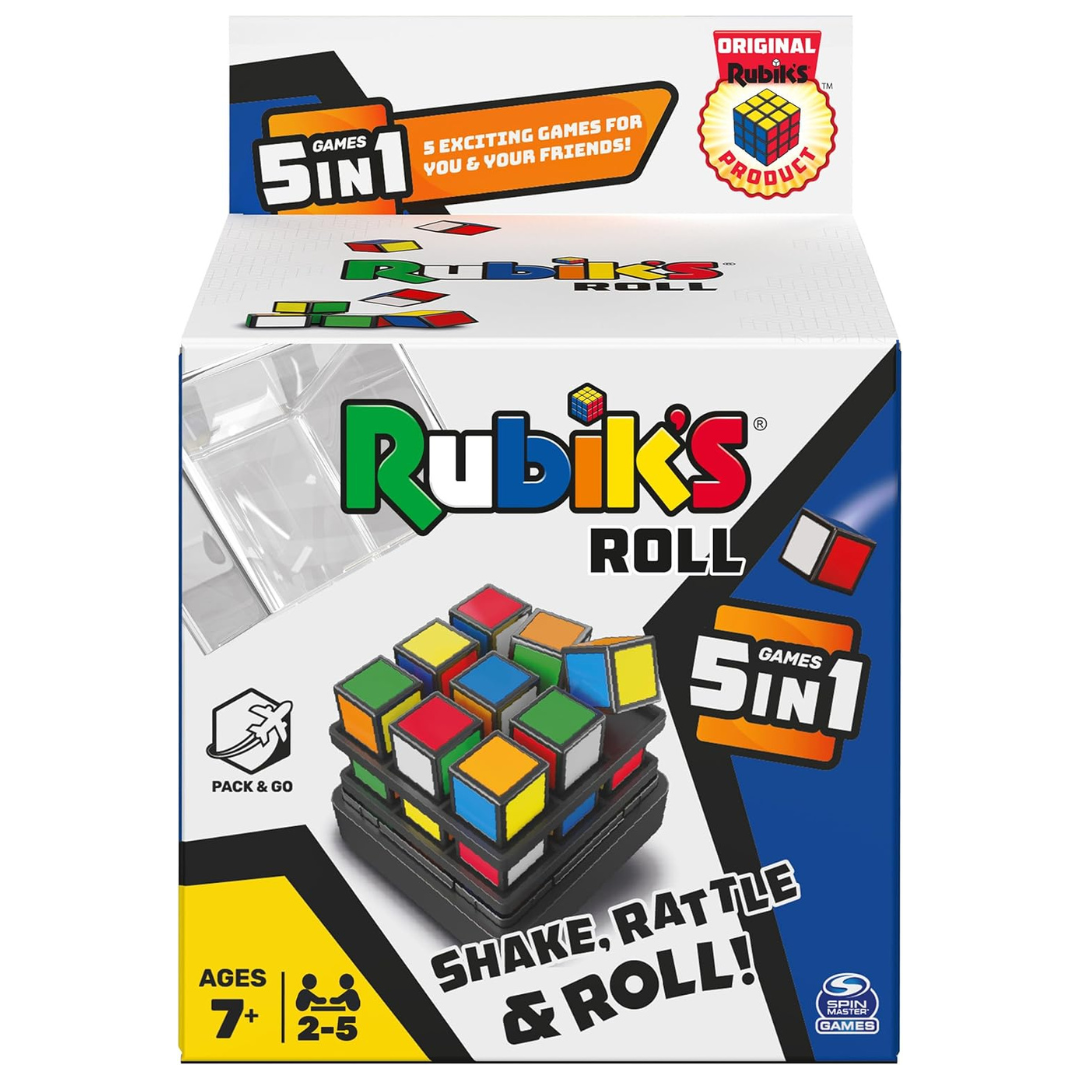 Rubiks Roll 5-in-1 Dice Game, Travel-Size Multiplayer Board Game