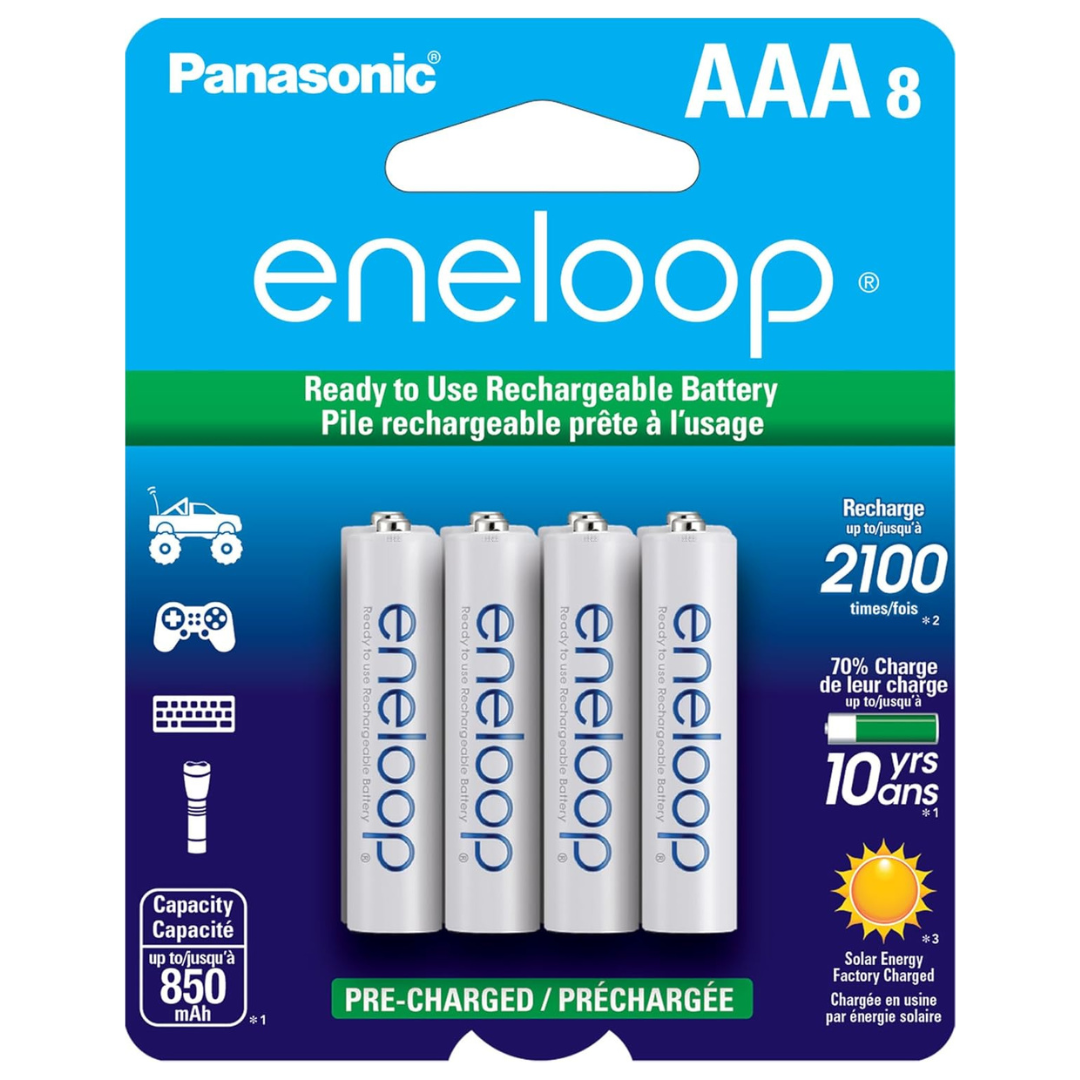 8-Pack Panasonic Eneloop AAA Ni-MH Rechargeable Batteries