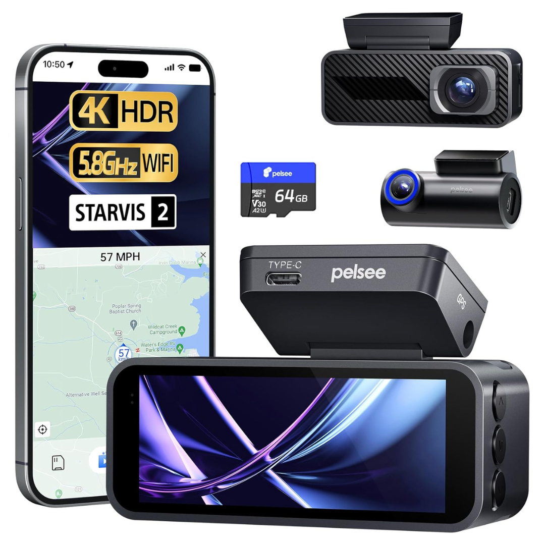 Pelsee P1 Pro 4K Front And Rear Dash Camera W/ 64GB Card