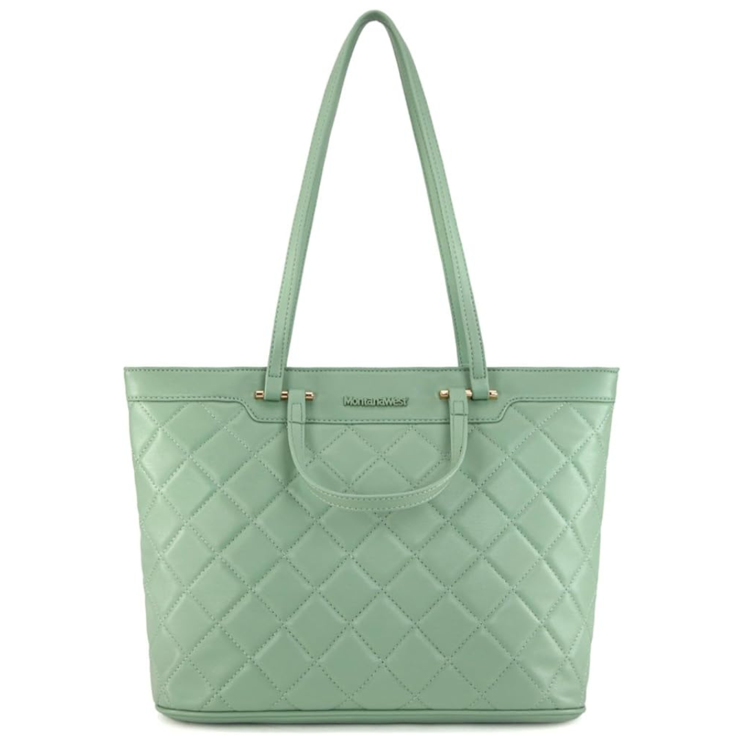 Women's Quilted Soft Large Shoulder Tote Bag W/ Top Zipper