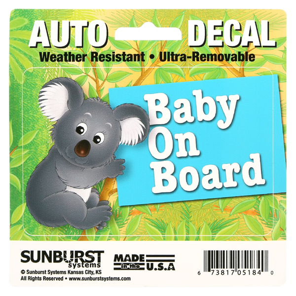 5" x 5" Sunburst Systems Baby On Board Koala Decal