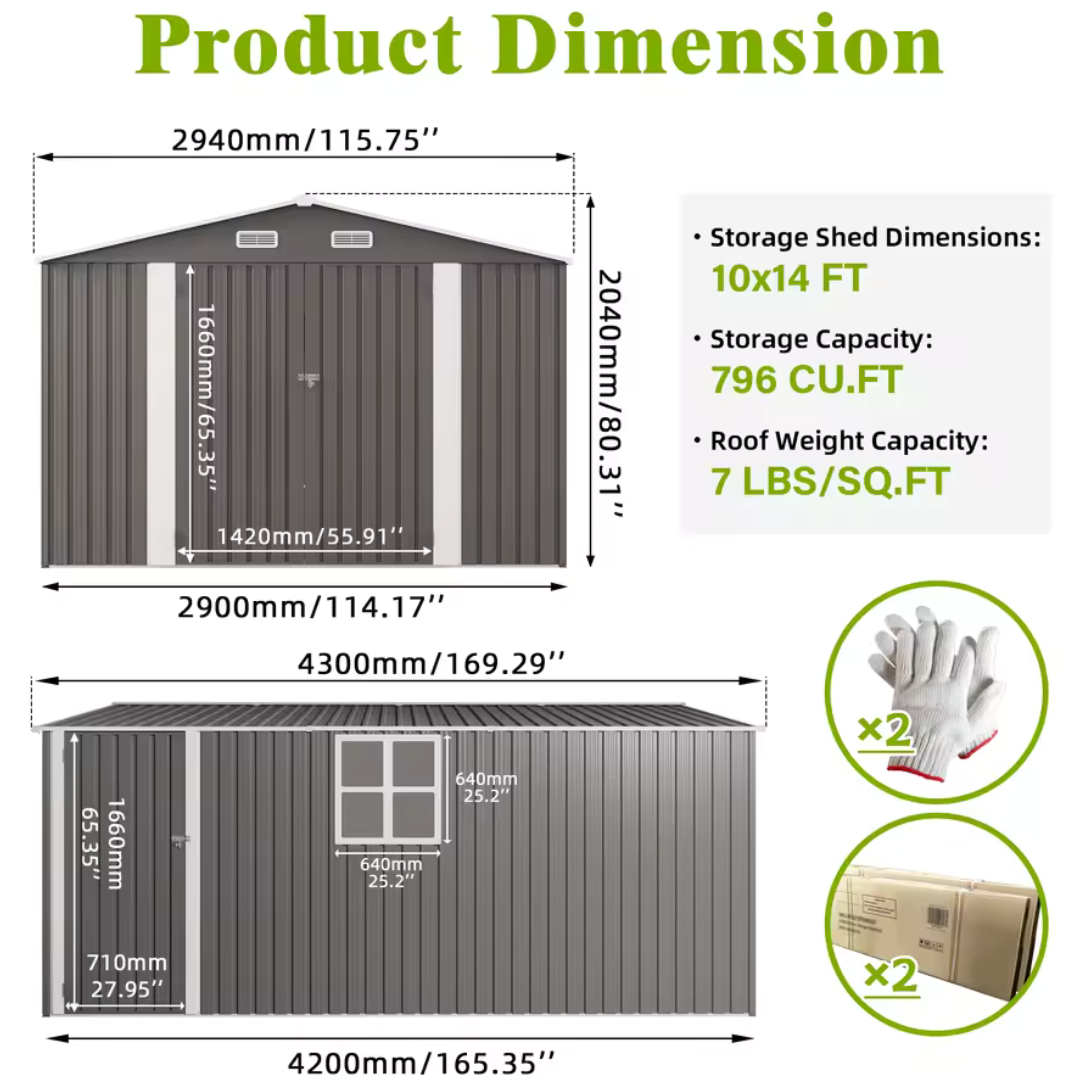 10x14 FT Outdoor Metal Storage Shed