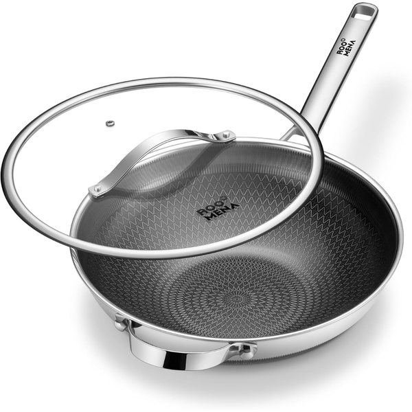 13 Hybrid Ceramic Tri-Ply Stainless Steel Wok Pan with Lid