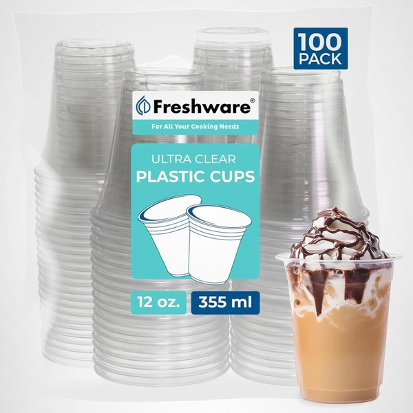 100-Pack 12oz Heavy-Duty Clear Disposable Plastic Cups