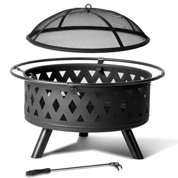 30" Outdoor Garden Wood Burning Metal Fire Pit