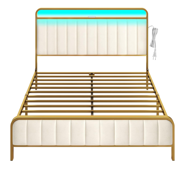 Rolanstar Full Size Bed Frame With LED Light & Charging Station