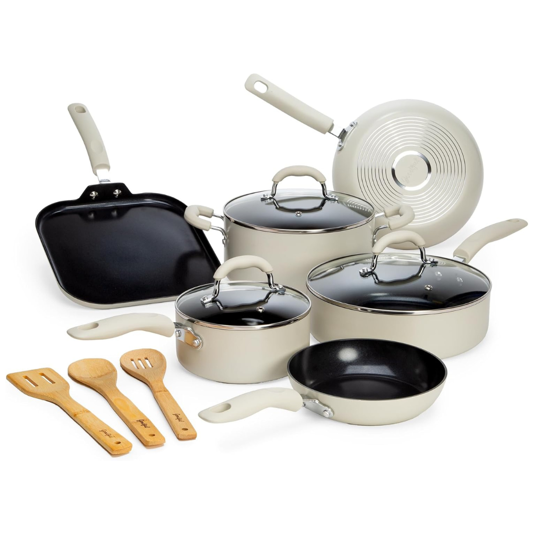 12-Piece Goodful Ceramic Nonstick Pots And Pans Set