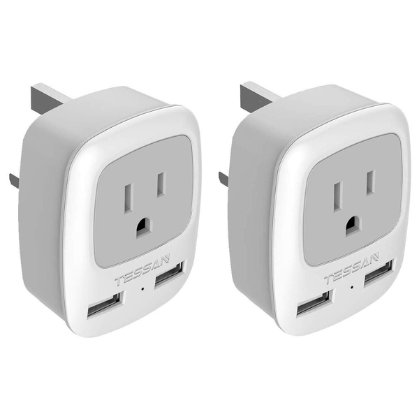 2-Pack Type G Power Adapter With USB Ports