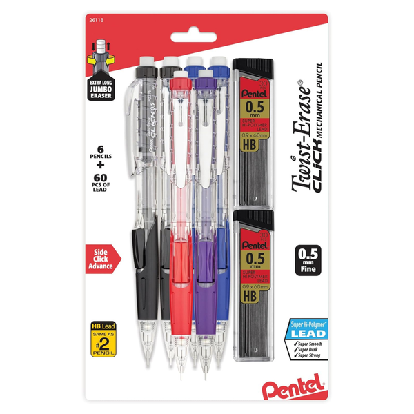 6-Pack Pentel Twist-Erase Click Mechanical Pencil (0.5mm Or 0.7mm )