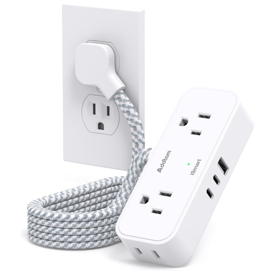 6-Ft Flat Plug Extension Cord With 4-Outlets 3-USB Ports