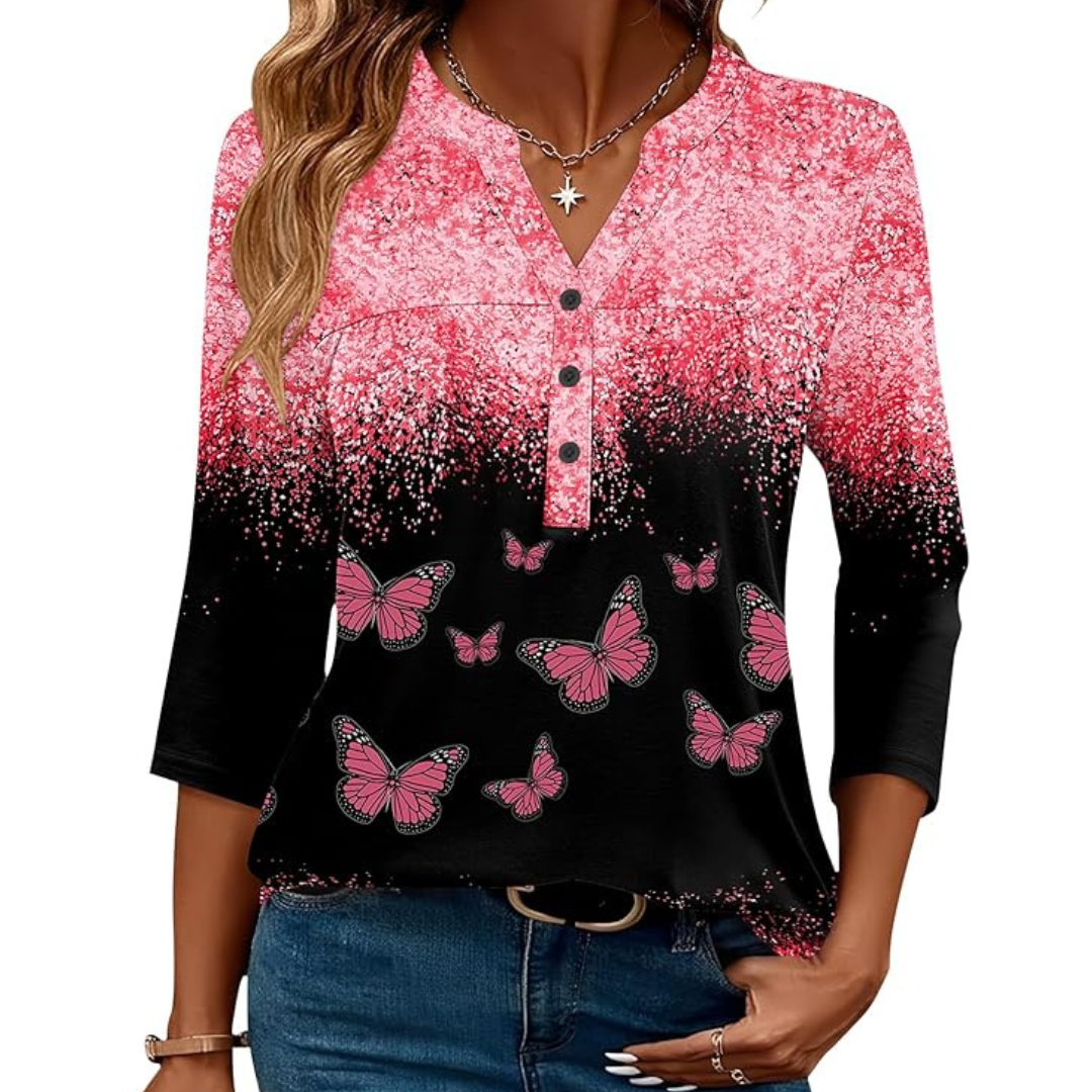 Women's Tops 3/4 Sleeve Botton Down Casual V Neck Tunic Shirts