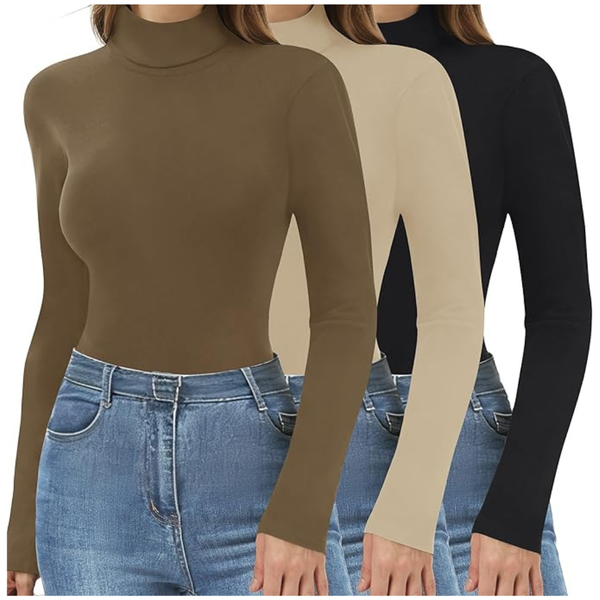 3-Pack Women's Turtlenecks Long Sleeve T-Shirts