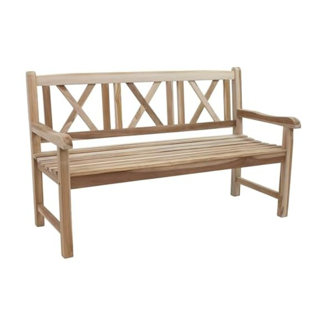 Sunnydaze 2-Person Crossback Wooden Teak Patio Garden Bench