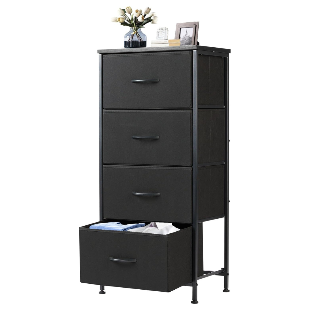 4-Drawer Nightstand Bedside Table W/ Steel Frame & Wood Top