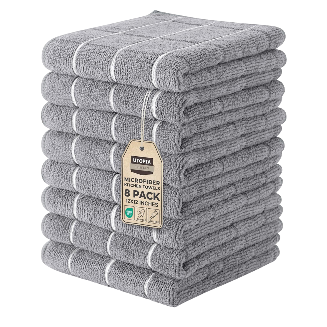 8-Pack Utopia 12" x 12" Super Absorbent Microfiber Kitchen Towels