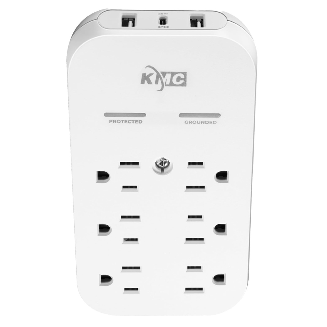 6-Outlet 2 USB-A & USB-C Ports 20W PD Surge Protector Wall Tap