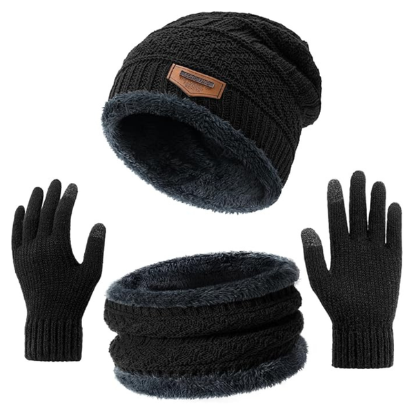 Touchscreen Gloves, Skull Cap, Neck Warmer Scarf Set