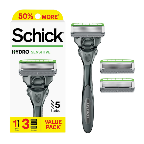 Schick Men's Hydro Sensitive 5-Blade Razor 1 Handle With 3 Cartridges