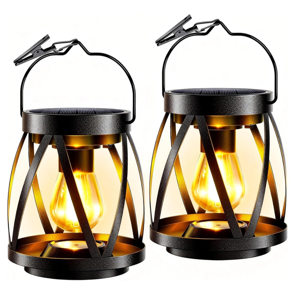 2-Pack Waterproof Outdoor Metal Hanging LED Solar Lanterns
