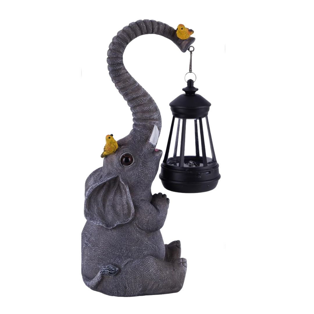 Solar Outdoor Garden Decor Elephant Statues Lights