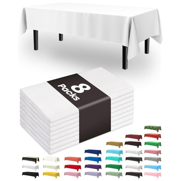 8-Pack 54" x 108" Disposable Plastic Table Cloth (Various)