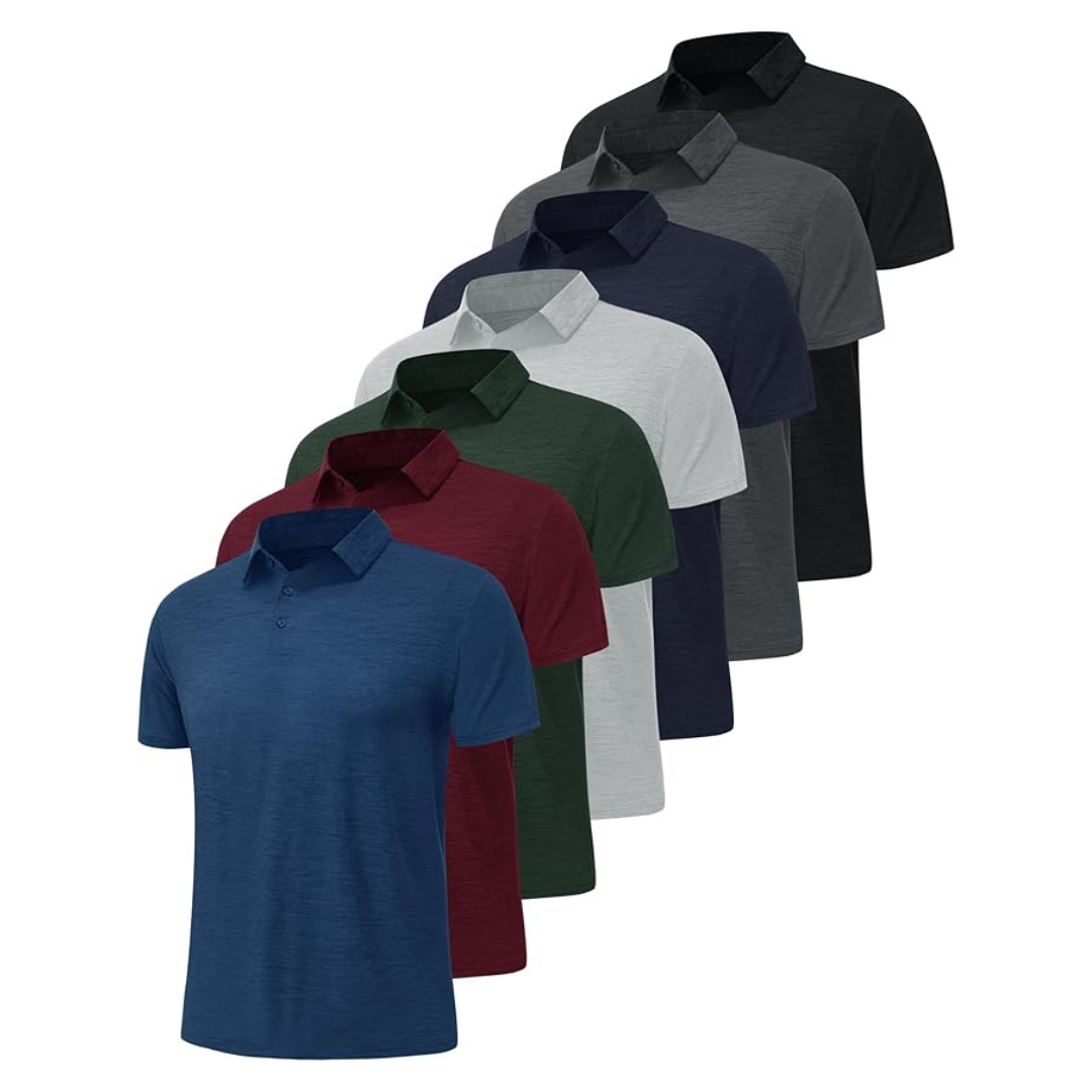 7-Pack Men's Quick Dry Moisture Wicking Polo Shirts