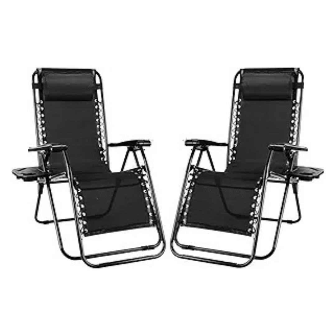Set of 2 Folding Adjustable Reclining Lounge Chairs with Pillow
