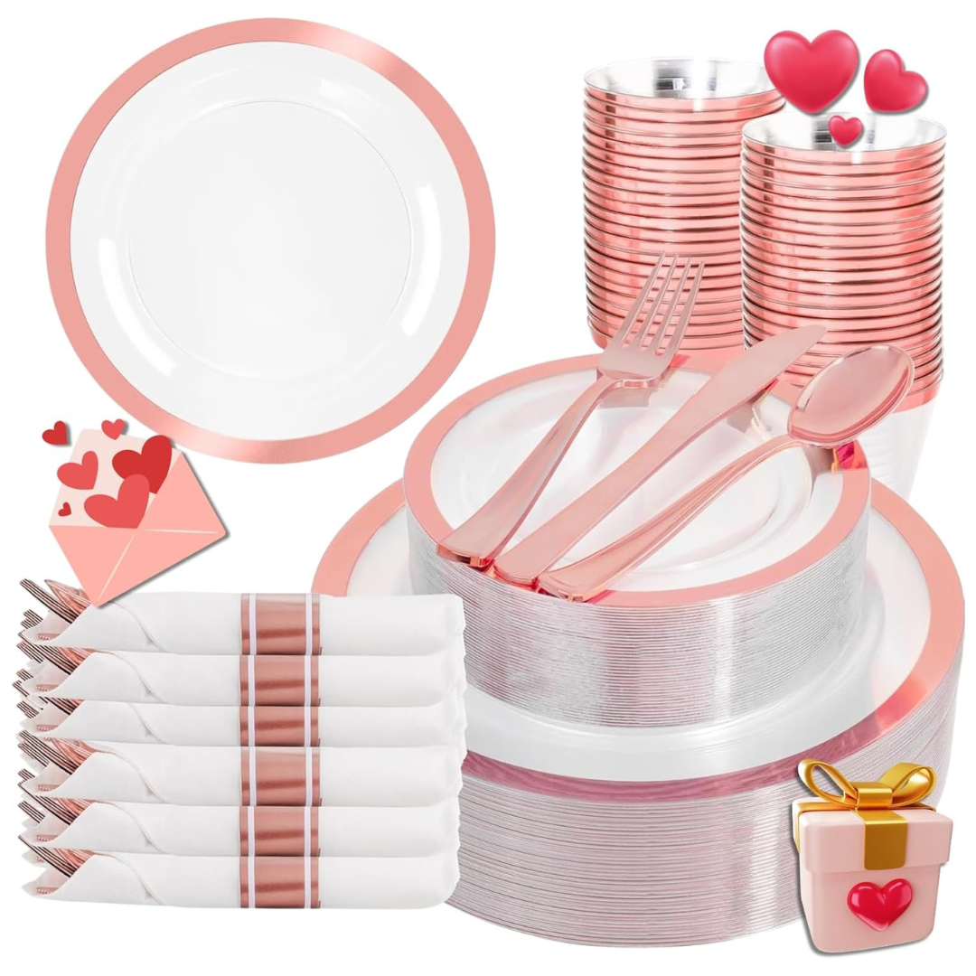 350-Piece Liacere Rose Gold Plastic Dinnerware Set