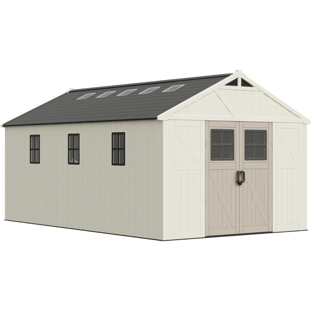10' x 16' Greesum Plastic Outdoor Storage Shed w/ Floor & Lockable Door