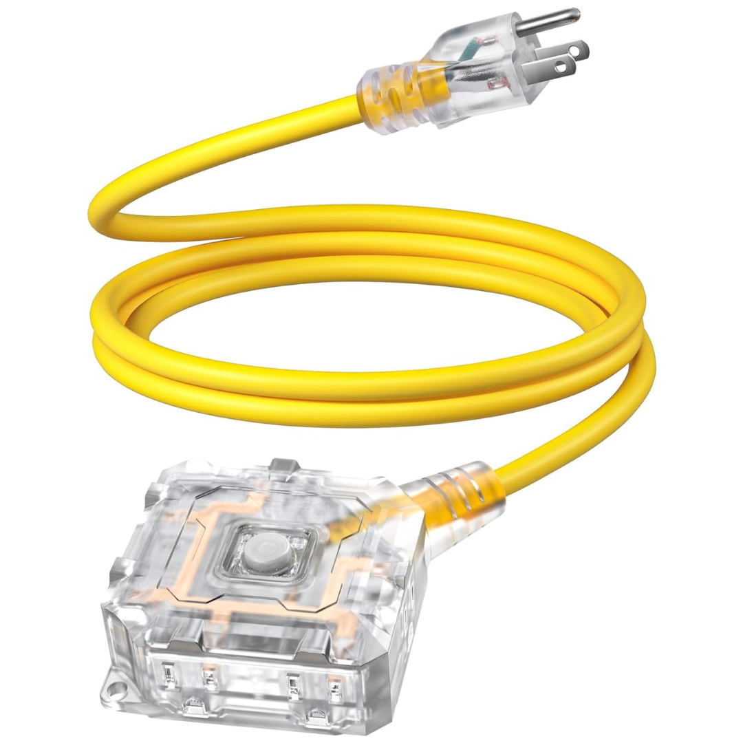 6FT Outdoor Extension Cord with 6 Outlets & On/Off Switch