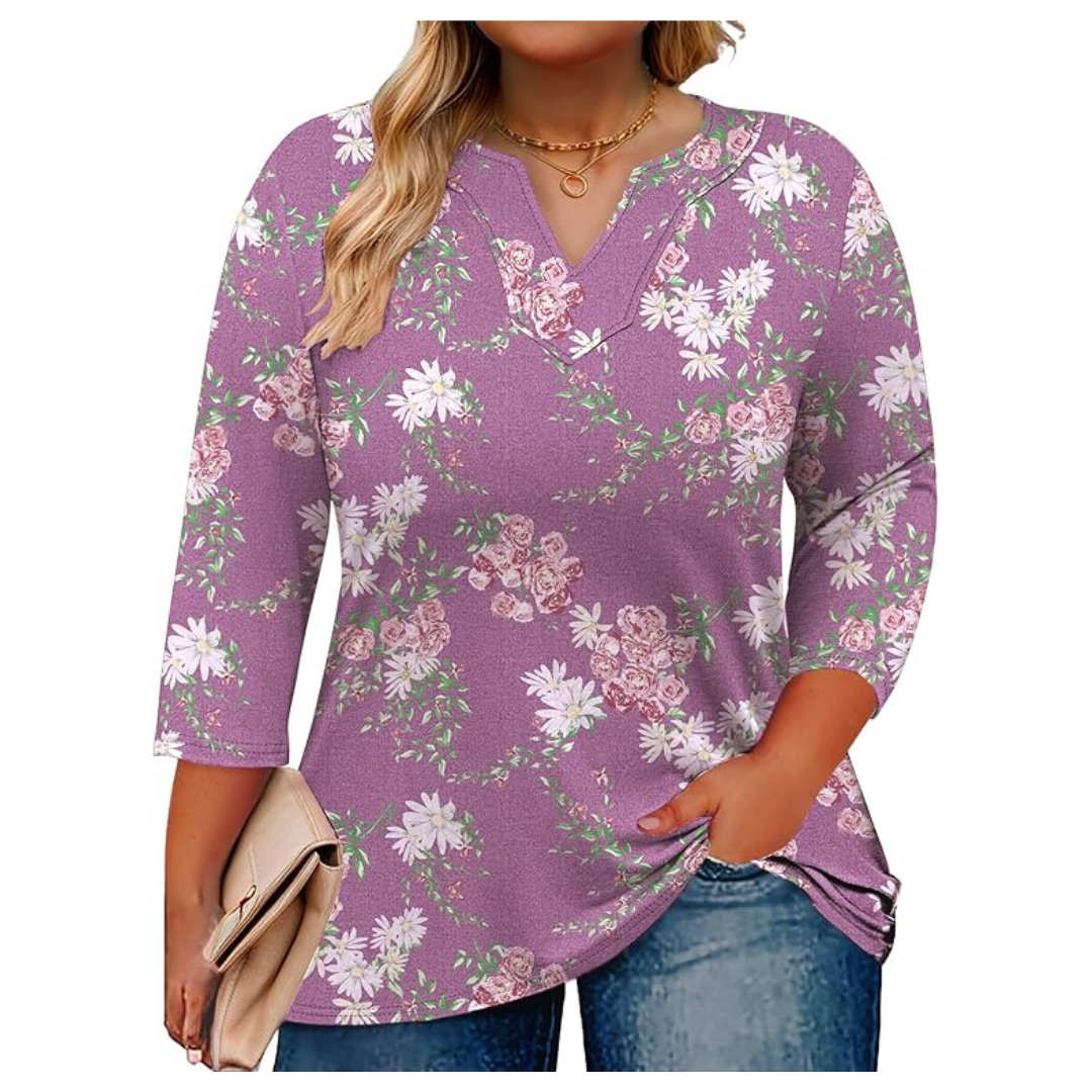 Women's Plus Size V-Neck Relaxed Fit Top (Various)