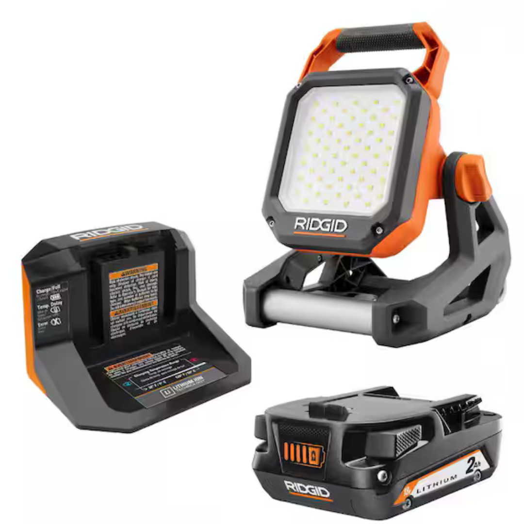 Ridgid 18V Cordless Flood Light Kit With 2.0 Ah Battery And Charger