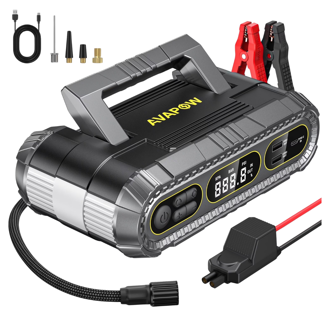 AVAPOW T09B 150PSI Tire Inflator & 2000A Battery Jump Starter