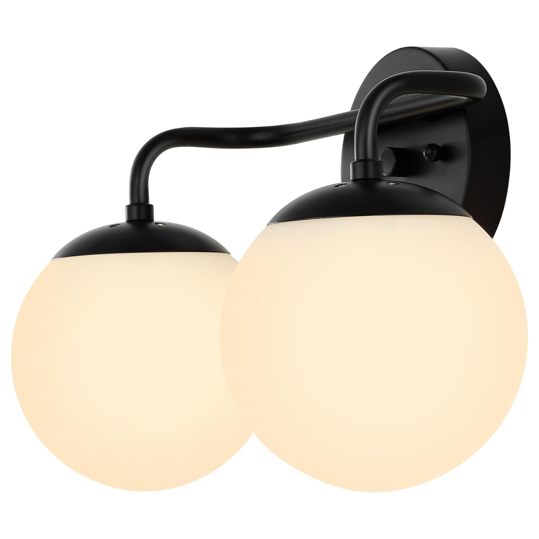 2-Light Globe Vanity Light 15" Black Wall Sconce